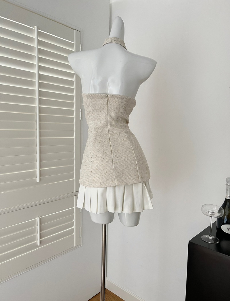 Pleated wrapped chest scarves flowers chanelstyle dress