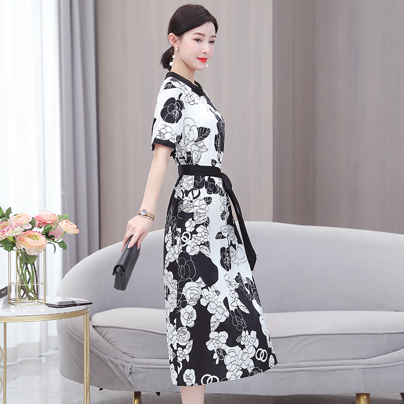 Silk real silk summer printing slim dress for women