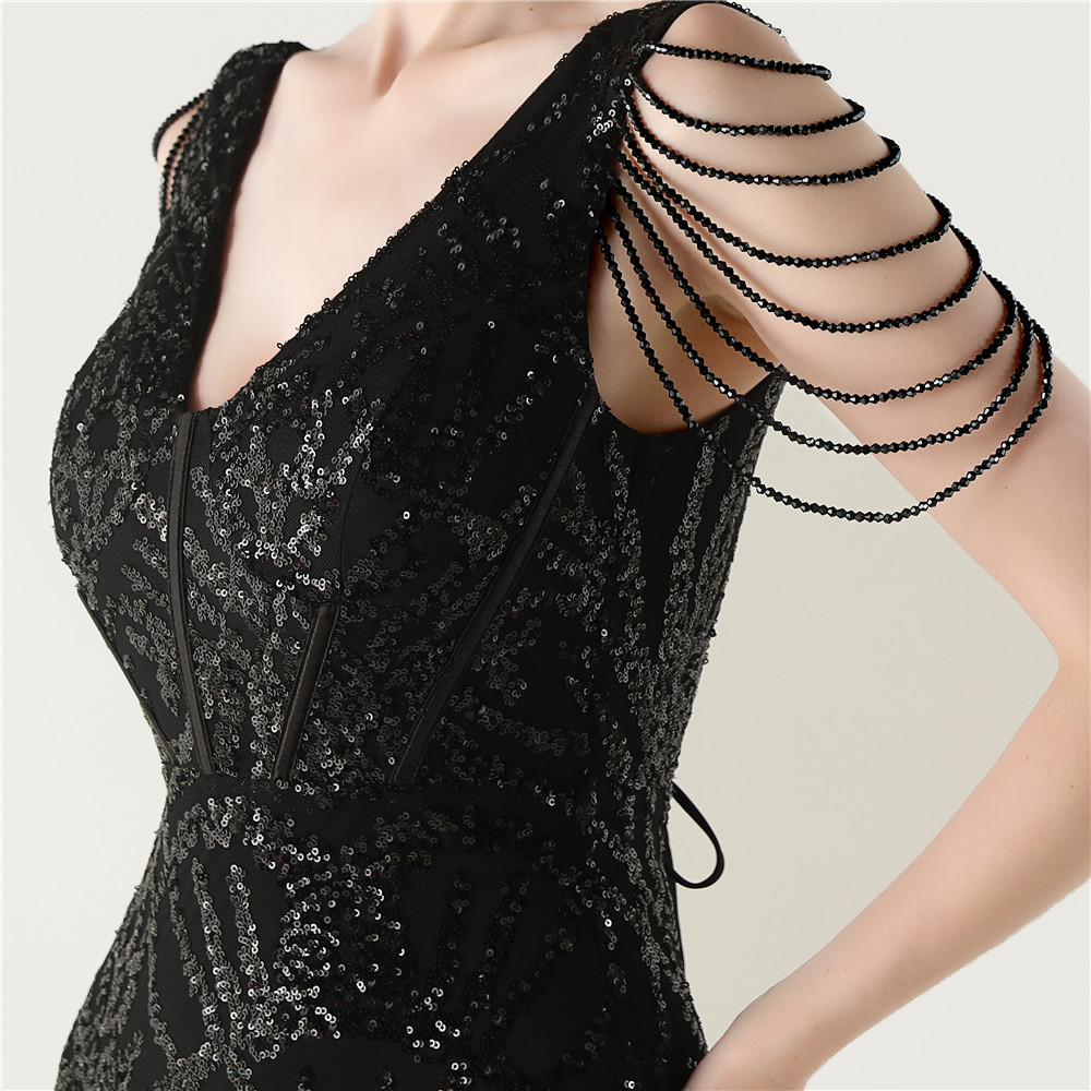 Preside waist straps banquet V-neck evening dress