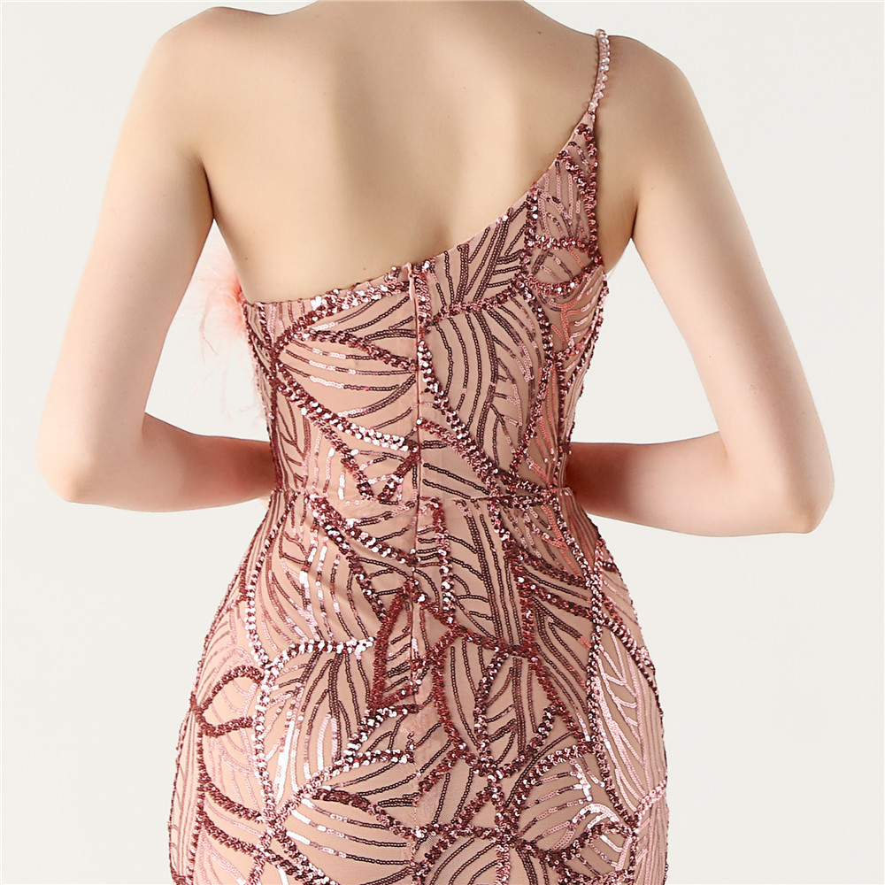 Beading shoulder high split sequins evening dress