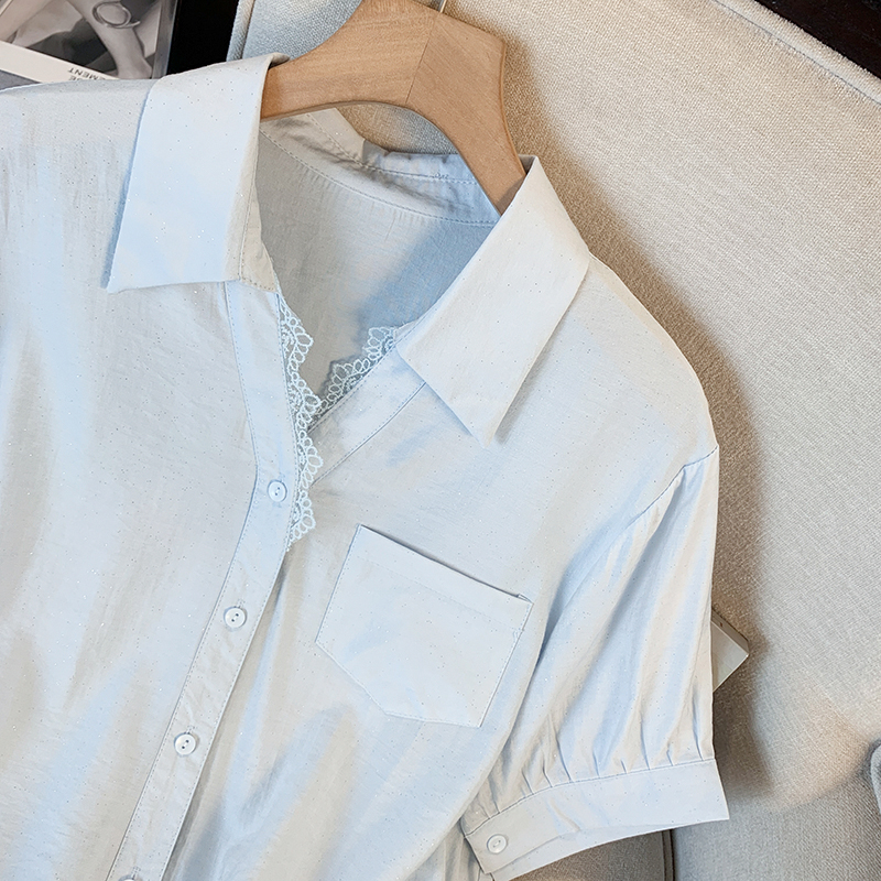 Short sleeve lace cardigan France style shirt for women