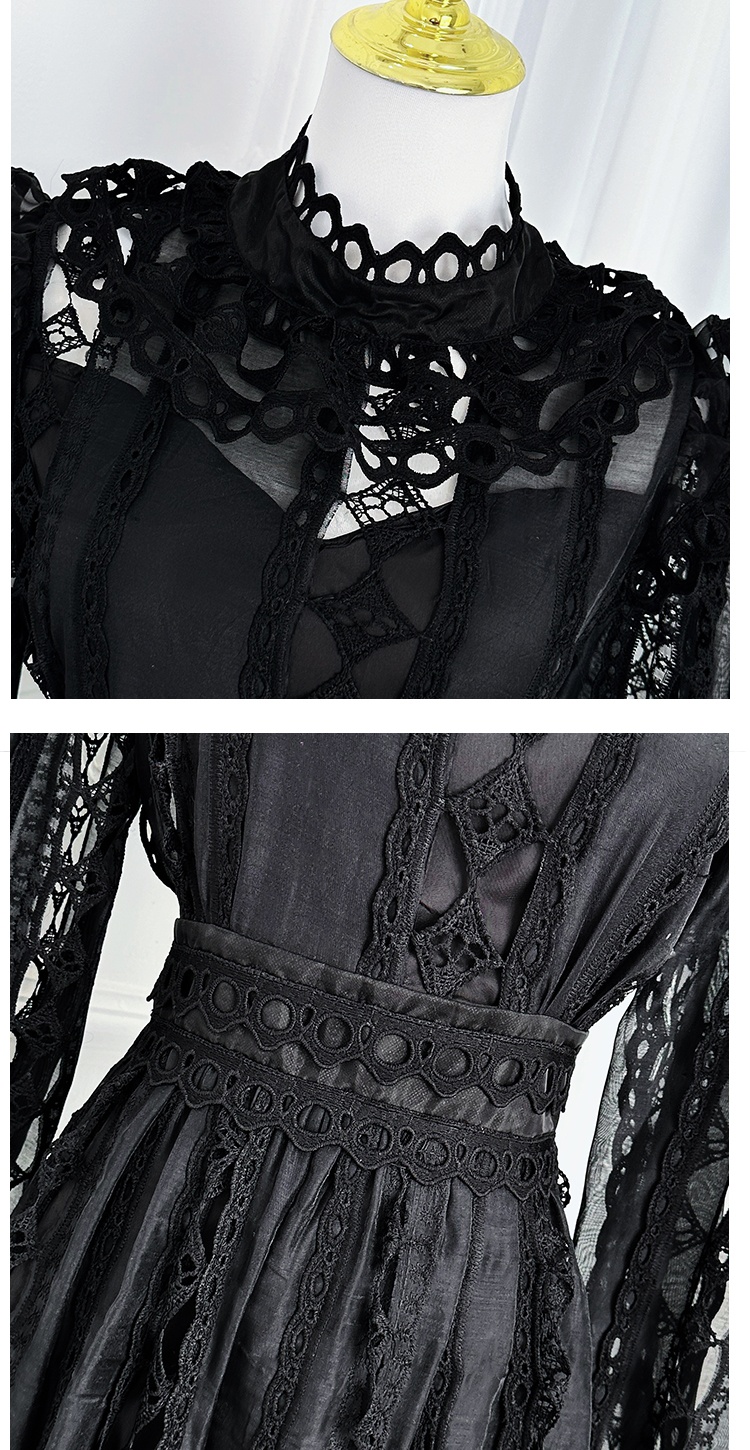 Pinched waist hollow long dress temperament dress