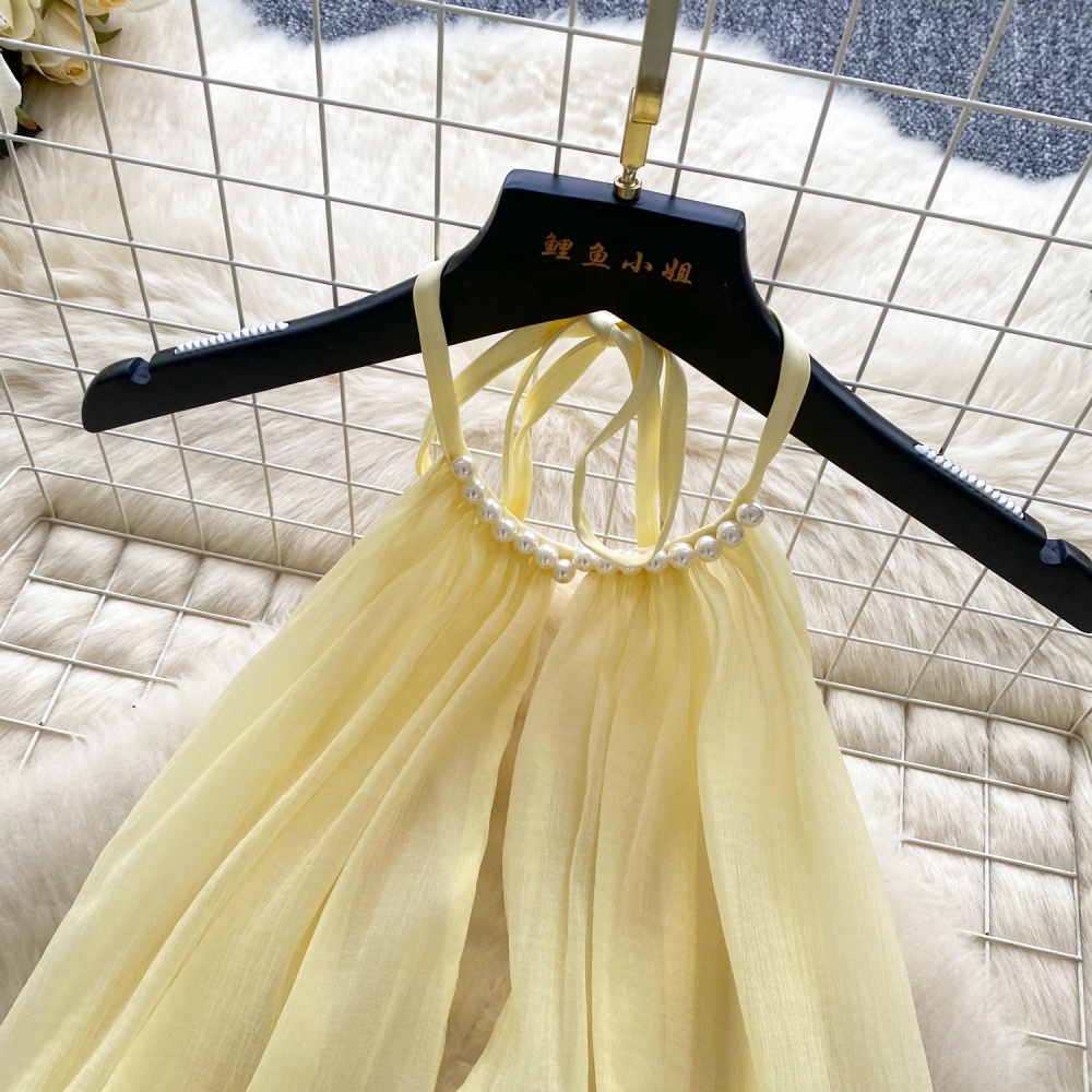 Temperament beading chiffon T-back halter enticement dress