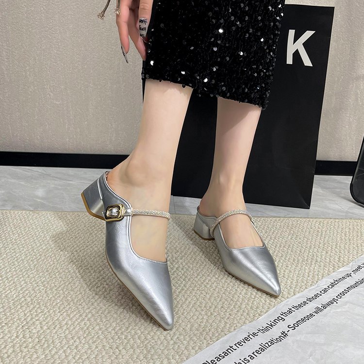 France style lady middle-heel half thick slippers for women