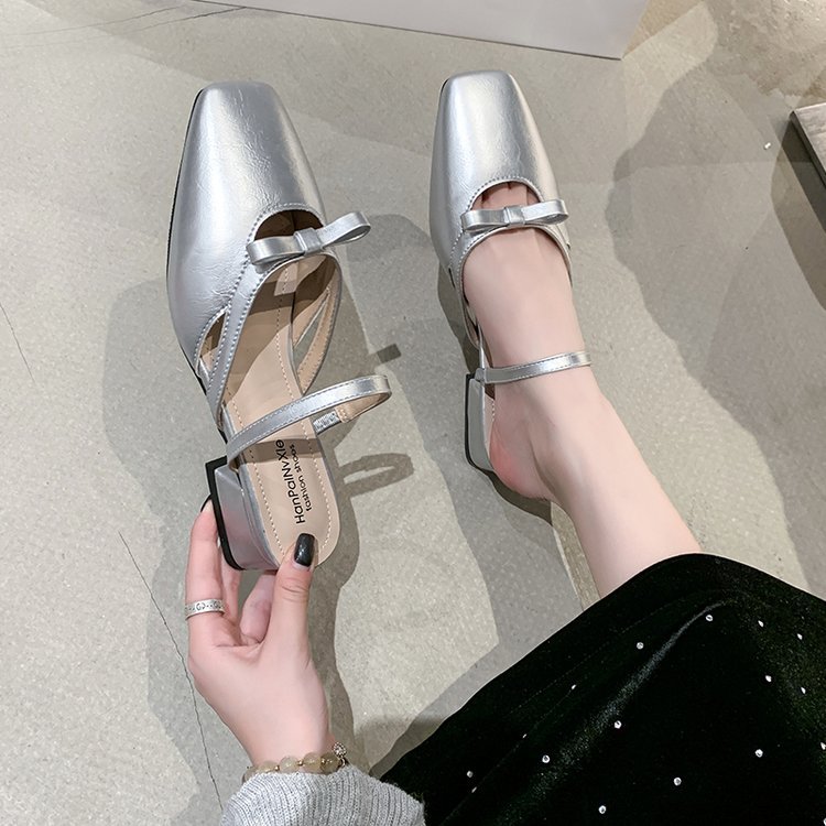 Middle-heel lady slippers France style thick shoes