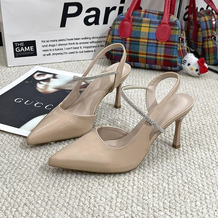 Pointed France style high-heeled shoes patent leather shoes