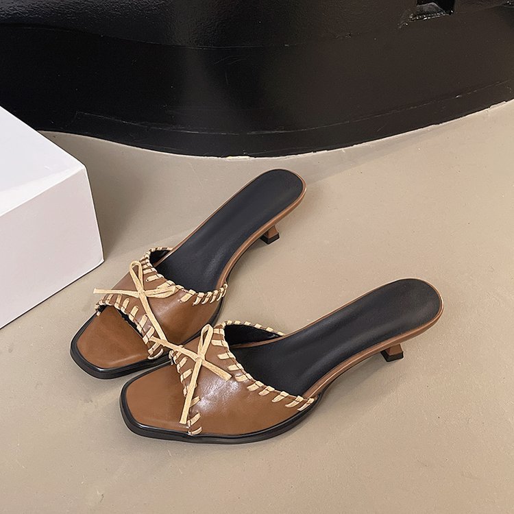 Fine-root square head shoes lady slippers for women