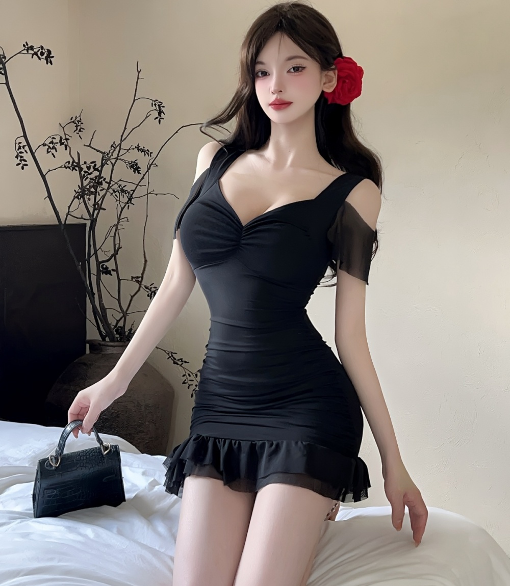 Short strapless bottoming gauze dress
