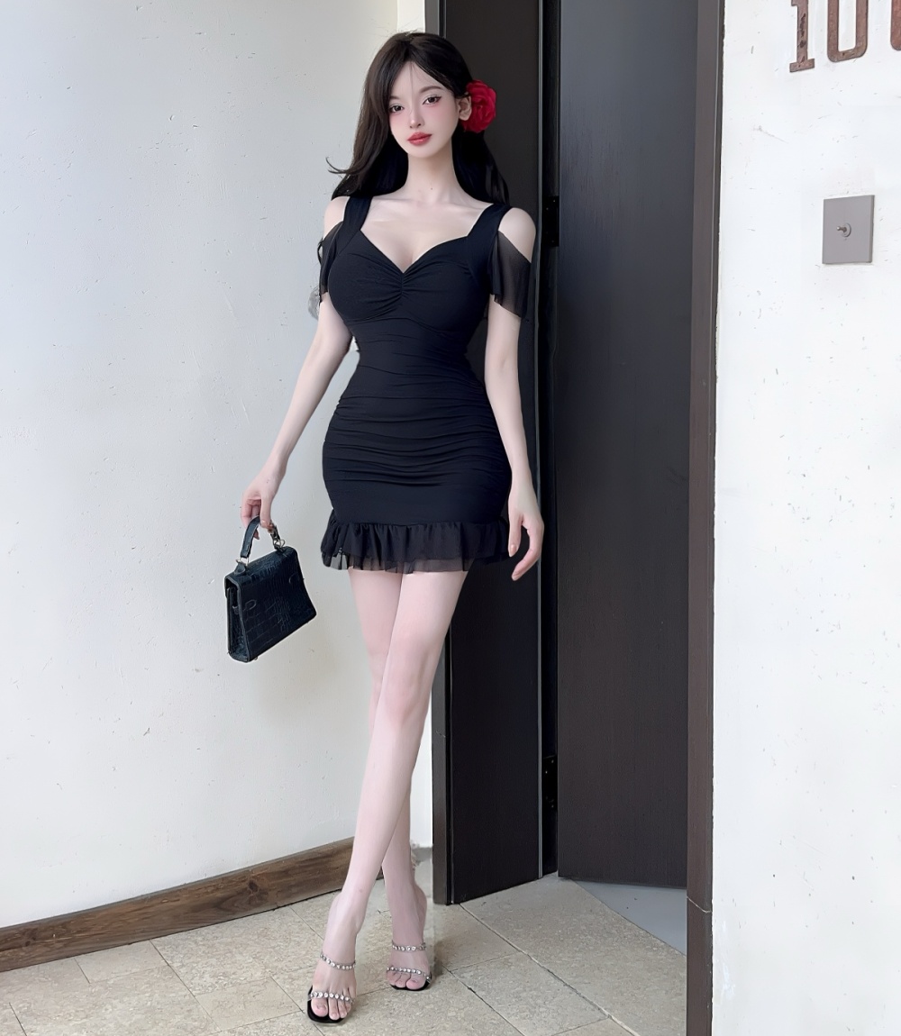 Short strapless bottoming gauze dress