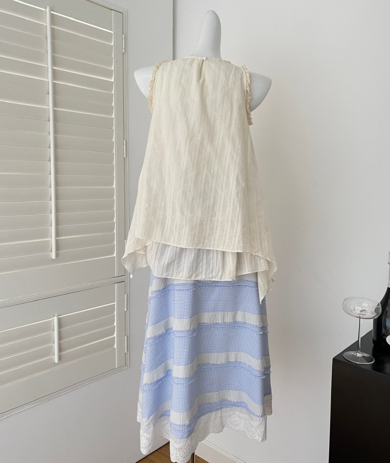 White stereoscopic vest cake summer tops 2pcs set for women