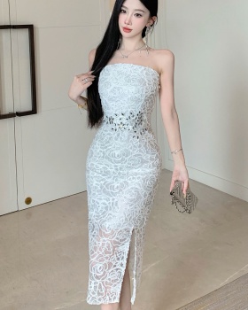 Sequins rhinestone formal dress wrapped chest dress