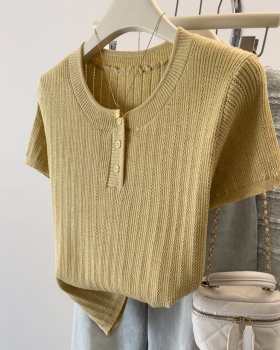 Short all-match thin tops ice silk summer sweater for women