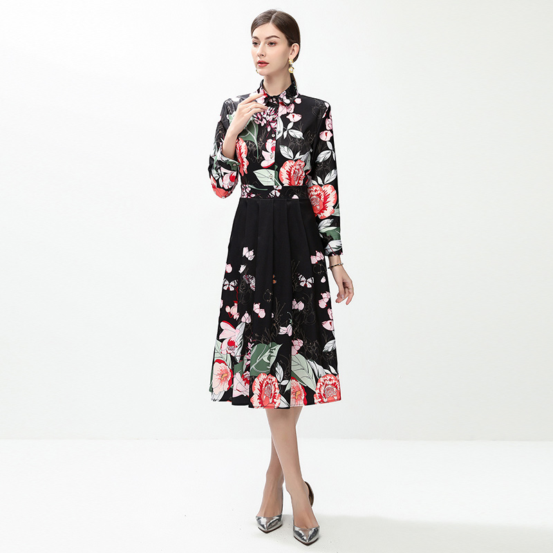 Slim all-match European style fashion pinched waist dress