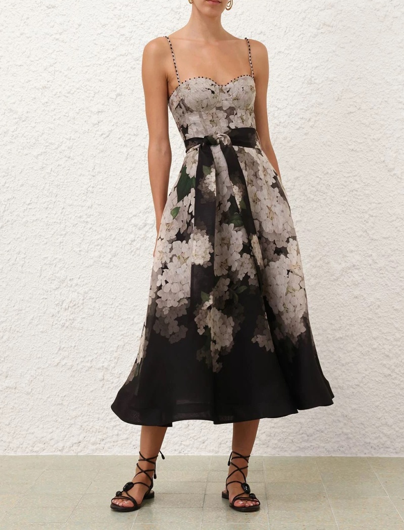 Beads printing thick and disorderly black dress for women