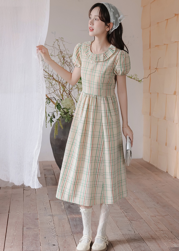 Summer niche gauze plaid stripe show young dress 2pcs set