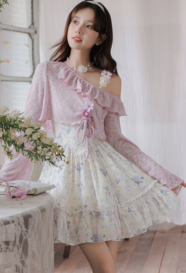 Maiden pullover T-back strapless sunscreen strap dress 2pcs set