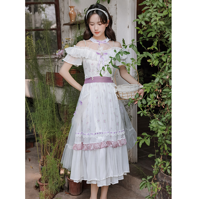 Floral big skirt maiden chiffon elegant dress