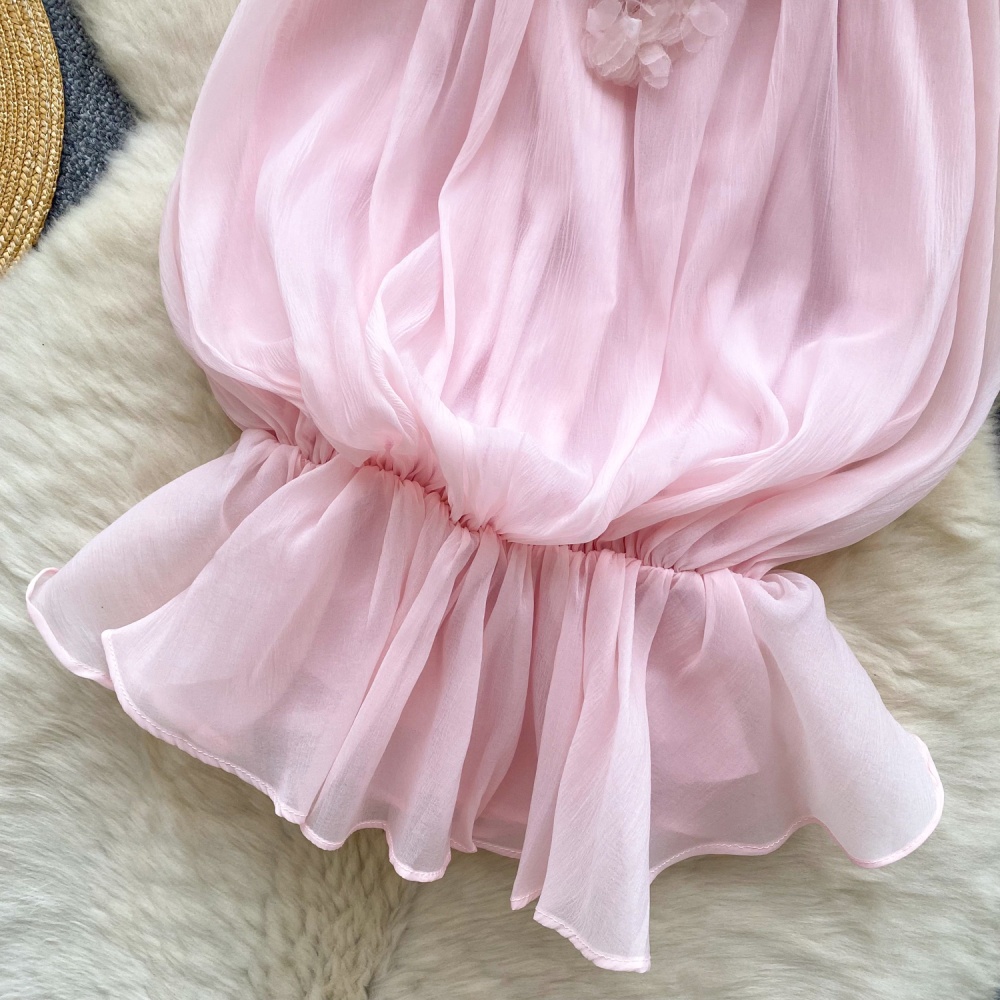 Pinched waist vacation chiffon shirt summer tops