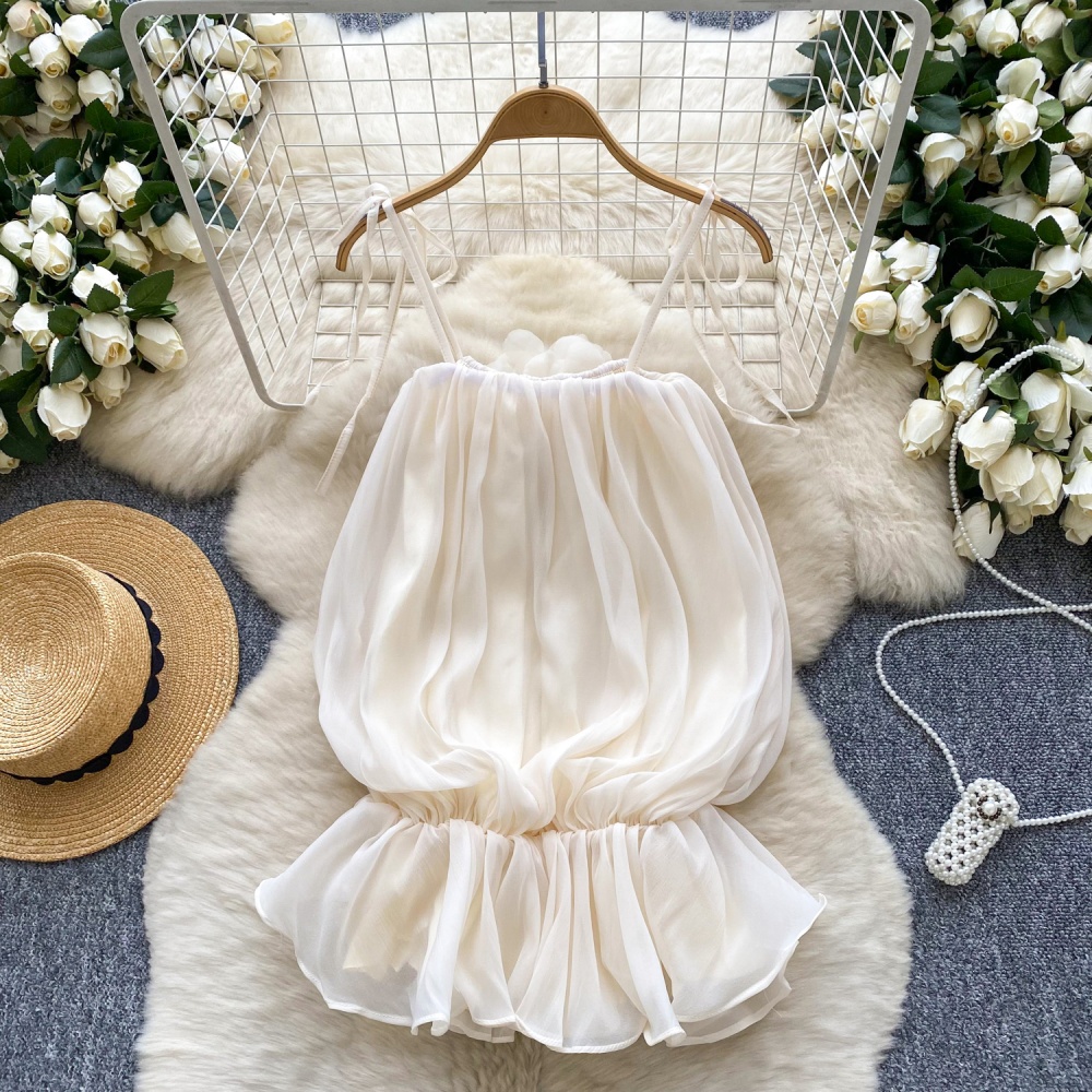 Pinched waist vacation chiffon shirt summer tops