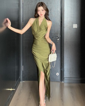 Halter slim sexy dress split irregular fold long dress