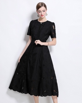 Hollow pinched waist long dress slim retro dress for women