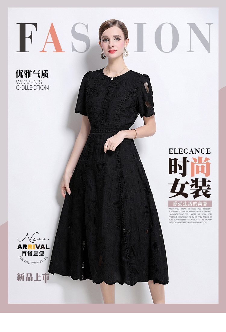 Hollow pinched waist long dress slim retro dress for women