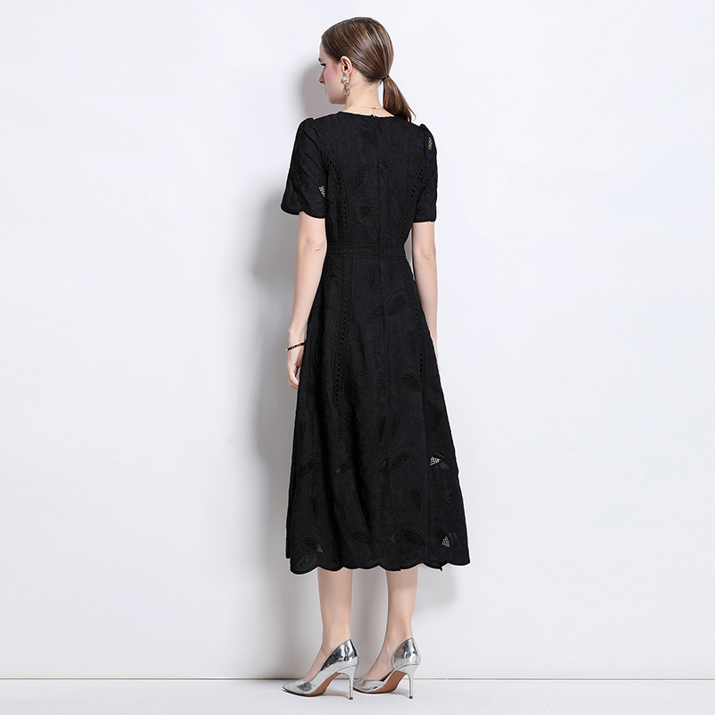 Hollow pinched waist long dress slim retro dress for women