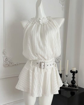 Summer sling halter temperament white France style slim dress