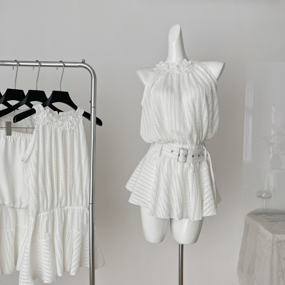 Summer sling halter temperament white France style slim dress