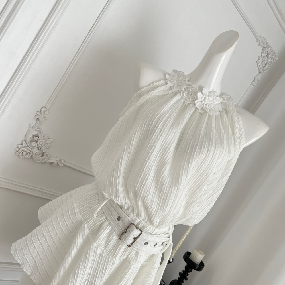 Summer sling halter temperament white France style slim dress