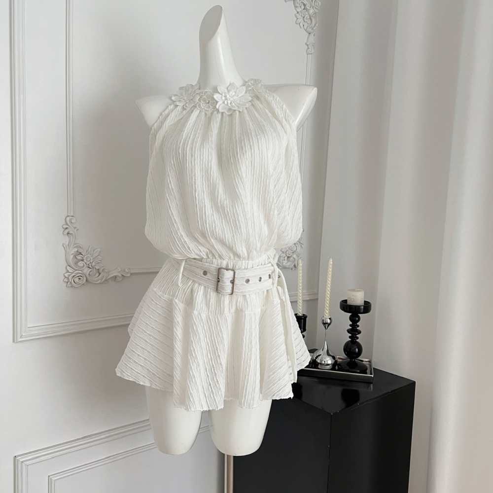 Summer sling halter temperament white France style slim dress