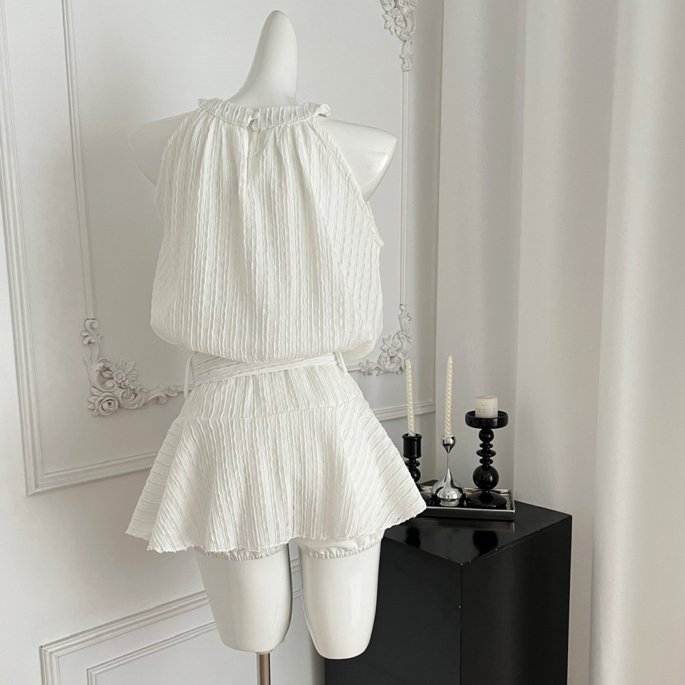 Summer sling halter temperament white France style slim dress