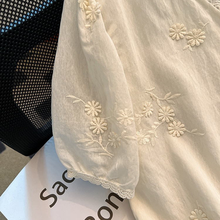 Embroidery apricot tops short sleeve shirt for women