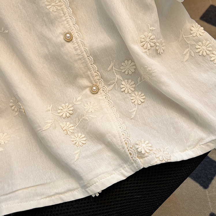 Embroidery apricot tops short sleeve shirt for women
