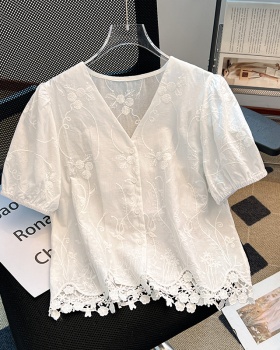 France style white refinement tops simple cotton shirt