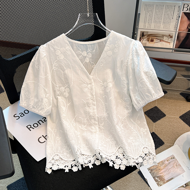 France style white refinement tops simple cotton shirt