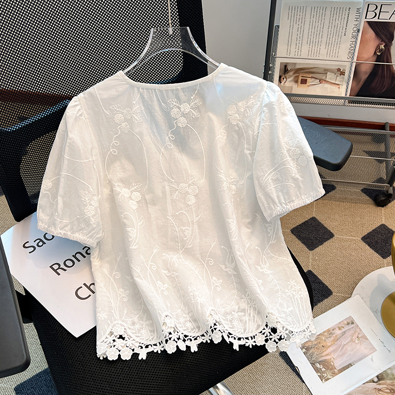 France style white refinement tops simple cotton shirt