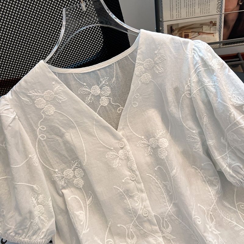 France style white refinement tops simple cotton shirt