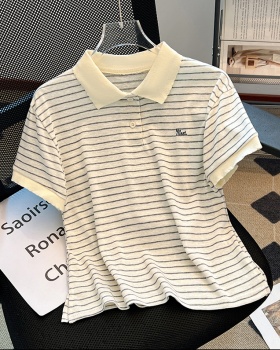 Summer chiffon tops stripe show young T-shirt for women