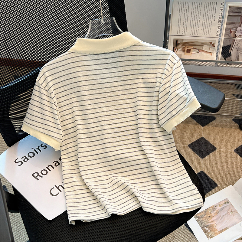Summer chiffon tops stripe show young T-shirt for women