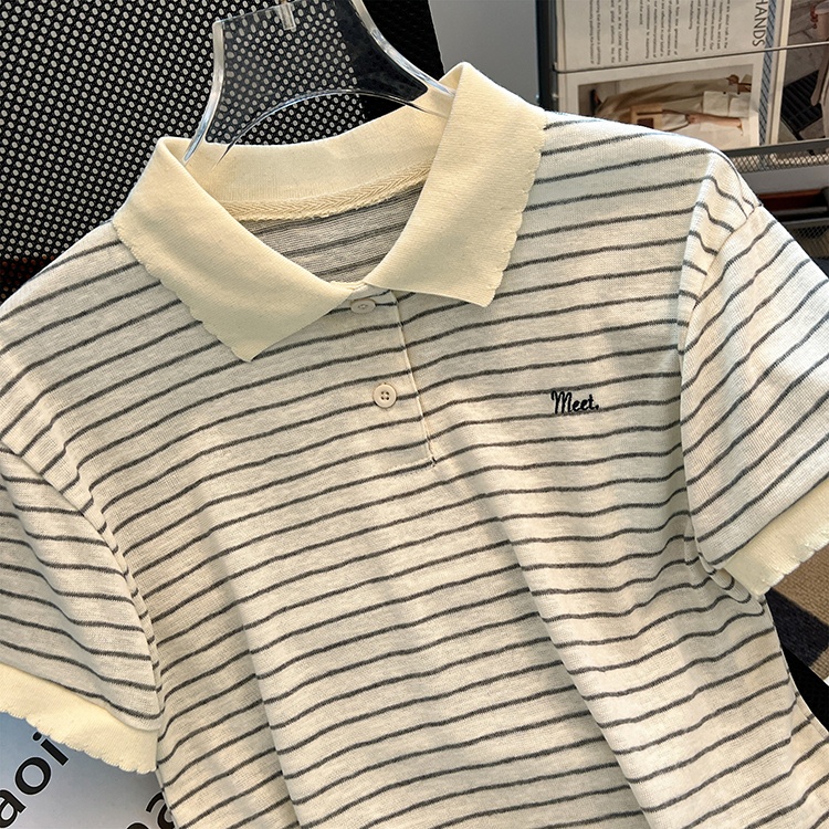Summer chiffon tops stripe show young T-shirt for women