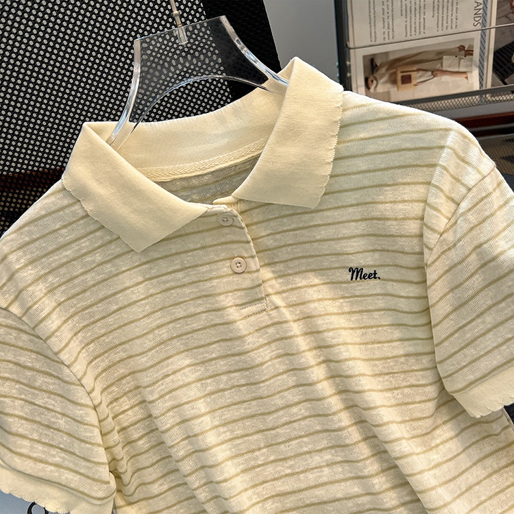 Summer chiffon tops stripe show young T-shirt for women
