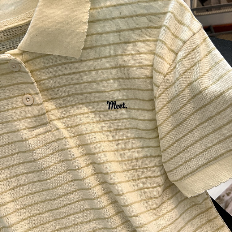 Summer chiffon tops stripe show young T-shirt for women