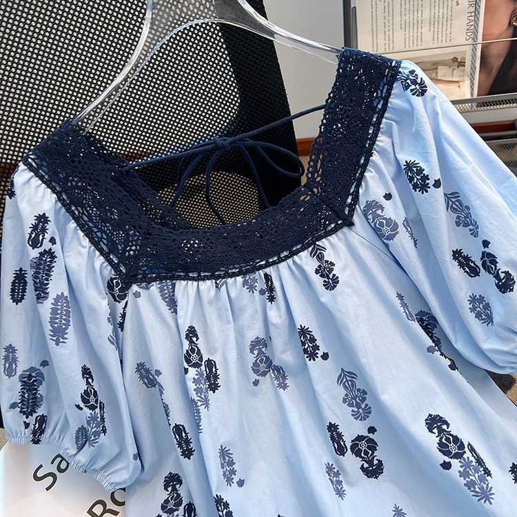 Short sleeve square collar shirt floral small shirt for women