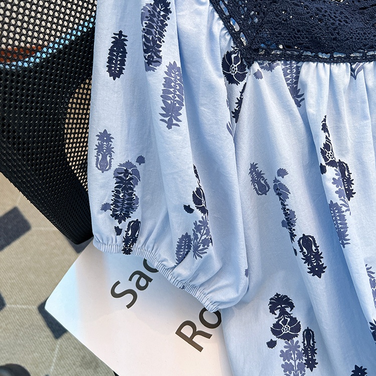 Short sleeve square collar shirt floral small shirt for women