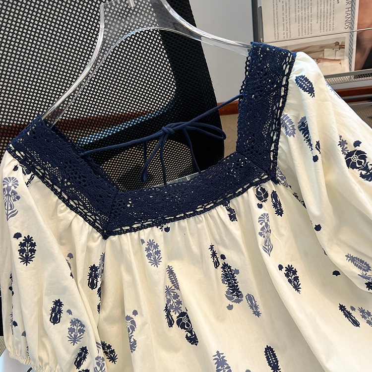 Short sleeve square collar shirt floral small shirt for women