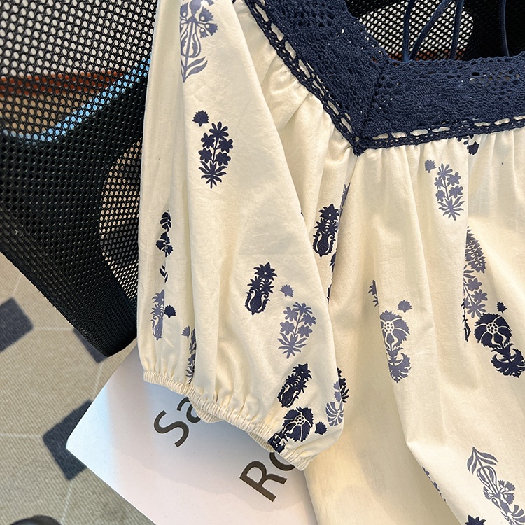 Short sleeve square collar shirt floral small shirt for women