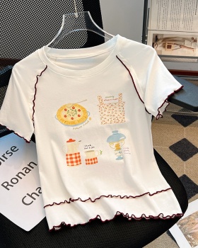 Waves printing cartoon mixed colors T-shirt for women