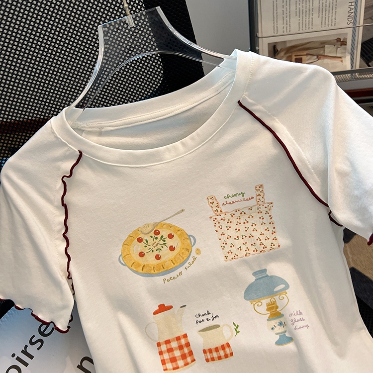 Waves printing cartoon mixed colors T-shirt for women