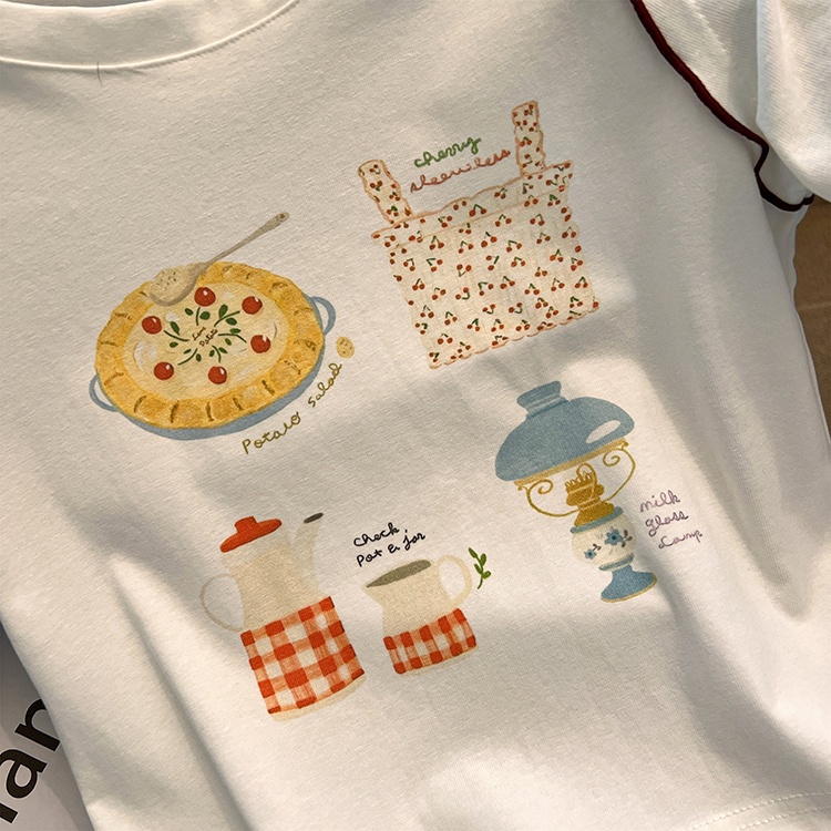 Waves printing cartoon mixed colors T-shirt for women